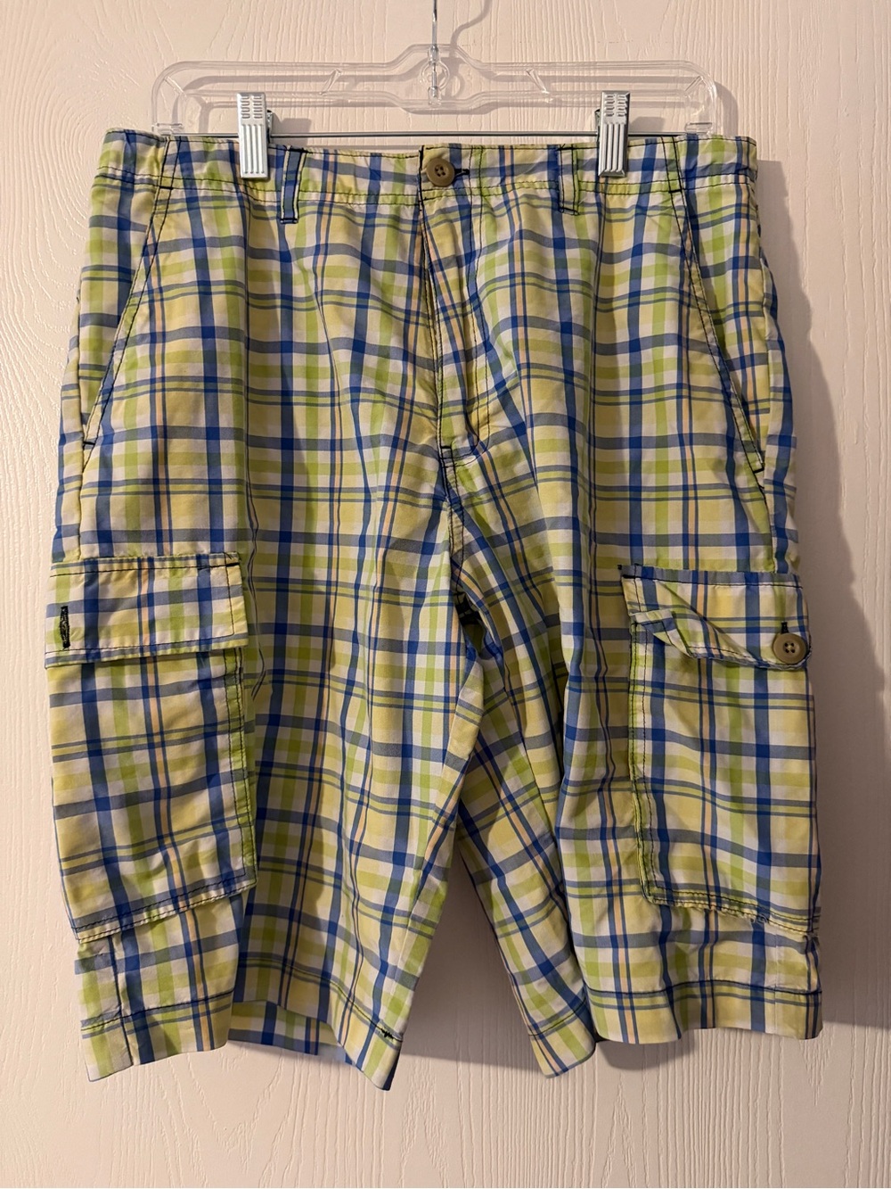 Rio Merrill & Forbes Cargo Shorts 34 Plaid 
Shorts in Lime & Blue